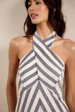 Vestido Midi Maxi Listra Azul e Off White Lucidez