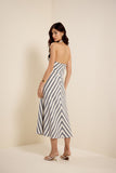 Vestido Midi Maxi Listra Azul e Off White Lucidez