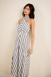 Vestido Midi Maxi Listra Azul e Off White Lucidez