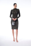 Vestido Midi Micro Plissado Preto Gold Alphorria