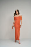 Vestido Midi Ombro a Ombro Terracota Anne Fernandes