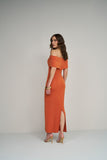 Vestido Midi Ombro a Ombro Terracota Anne Fernandes