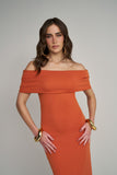Vestido Midi Ombro a Ombro Terracota Anne Fernandes