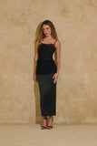 Vestido Midi Peplum com Renda Preto Anne Fernandes
