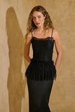 Vestido Midi Peplum com Renda Preto Anne Fernandes