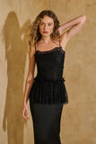 Vestido Midi Peplum com Renda Preto Anne Fernandes