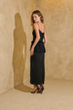Vestido Midi Peplum com Renda Preto Anne Fernandes