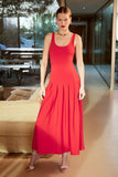 Vestido Midi Pregas Vermelho Anne Fernandes