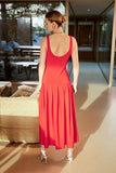Vestido Midi Pregas Vermelho Anne Fernandes