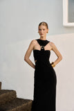 Vestido Midi Recortes Malha Preto Anne Fernandes