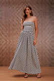 Vestido Midi Ribana Listrado Preto e Off White Litt