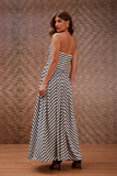 Vestido Midi Ribana Listrado Preto e Off White Litt