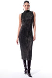 Vestido Midi Sem Mangas Micro Plissado Preto Gold Alphorria