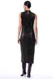 Vestido Midi Sem Mangas Micro Plissado Preto Gold Alphorria