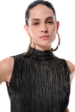 Vestido Midi Sem Mangas Micro Plissado Preto Gold Alphorria