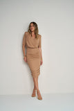 Vestido Midi Transpasse Jersey Bege Anne Fernandes