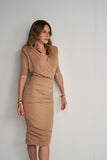 Vestido Midi Transpasse Jersey Bege Anne Fernandes
