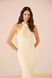 Vestido Midi Tricot Flor Off White Anne Fernandes