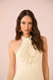 Vestido Midi Tricot Flor Off White Anne Fernandes