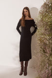 Vestido Midi Tricot Ombro a Ombro Preto Litt