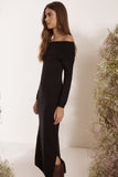 Vestido Midi Tricot Ombro a Ombro Preto Litt