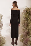 Vestido Midi Tricot Ombro a Ombro Preto Litt