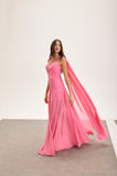 Vestido Longo Drape Capa Rosa Skazi