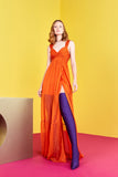 Vestido Longo Fenda Chiffon Laranja Skazi